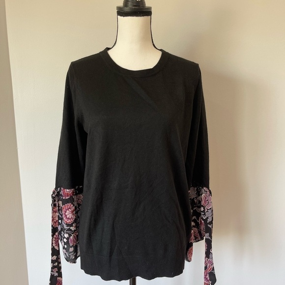 Loft size L black with sheer floral tie sleeve parts modest business going out - Picture 11 of 12